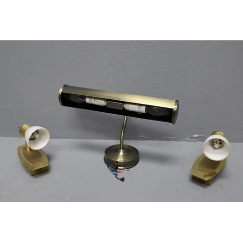 877 - Pair of Matching Brass Wall Lights and a Over Picture Light