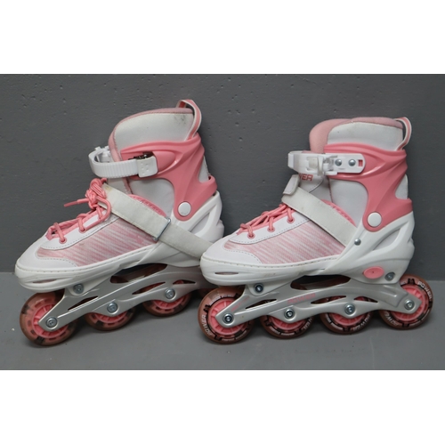 741 - Pink and white medium Power rollerskates size 2-4 UK