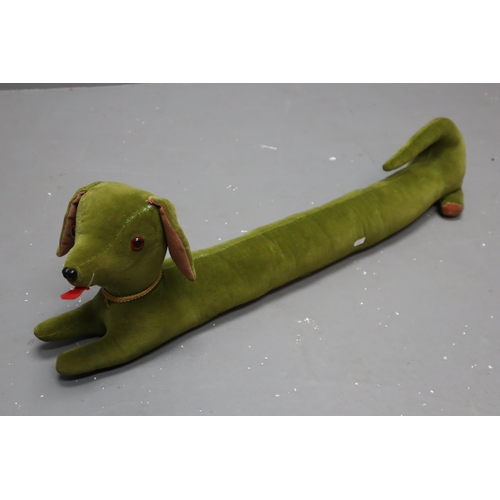 750 - Green vintage dog door draught stopper (a/f)