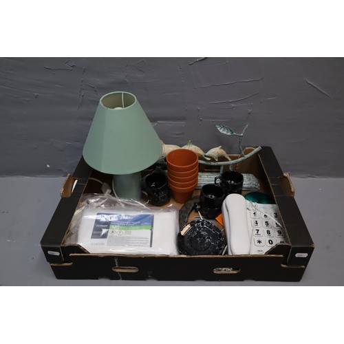 879 - Mixed Selection inclduing Horse Shoe, Table Lamp, Telephone, Cups & Saucers and More