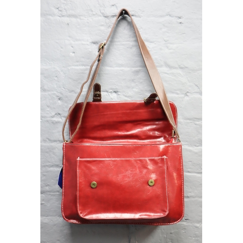 752 - Brand New with Tag Designer Leatherette Satchel Bag Complete with Shoulder Strap in Red and Light Br... 