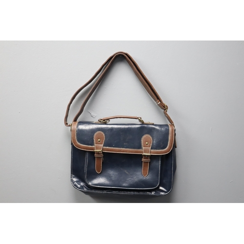 753 - Brand New with Designer Leatherette Satchel Bag Complete with Shoulder Strap in Royal Blue and Light... 