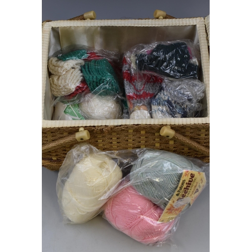 760 - Vintage Wicker Basket Full of wool and a few pre-made items