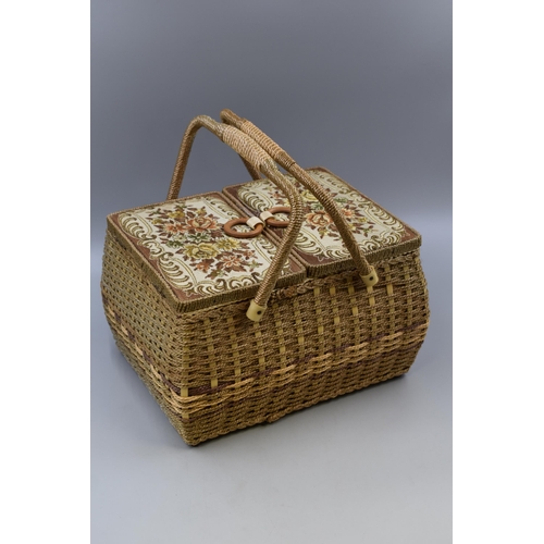 760 - Vintage Wicker Basket Full of wool and a few pre-made items