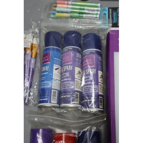 866 - Mixed arts and craft lot to include: Six Stick & Spray Adhesives, Royal & Langnickel paint b... 