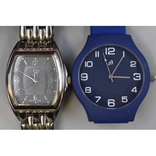 108 - Two watches (one blue and the other silver themed)