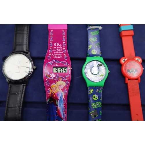 163 - Four Quartz Watches To Include Frozen, Smiggle, And Two Others. Working