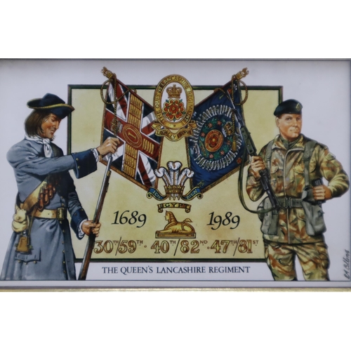 441 - The Queen's Lancashire Regiment Tercentenary Commemorative Postcard Set, With Framed Postcard. Terce... 