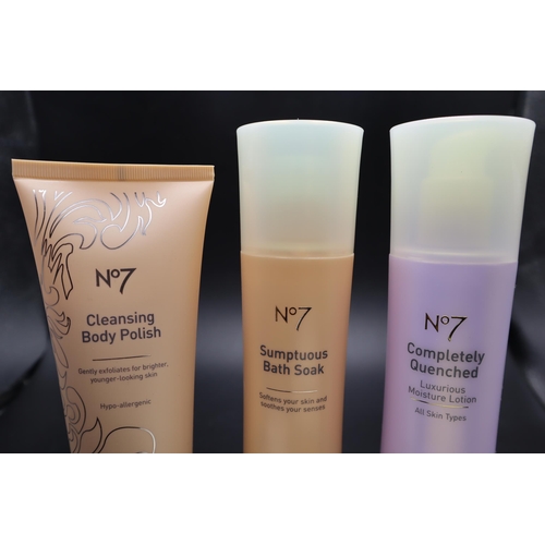 477 - No7 Indulgent Bathing Collection to include: Moisture Lotion, Body Polish, Bath Soak, Bath Scrubber ... 