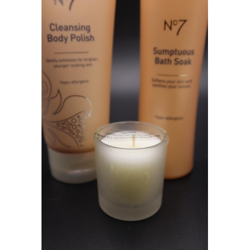 477 - No7 Indulgent Bathing Collection to include: Moisture Lotion, Body Polish, Bath Soak, Bath Scrubber ... 