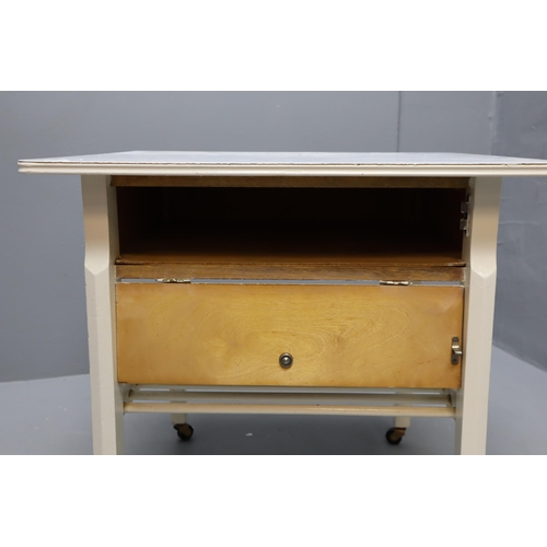 657 - Vintage White Side Table with undershelf storage and Castors together with a Velour Covered Dressing... 