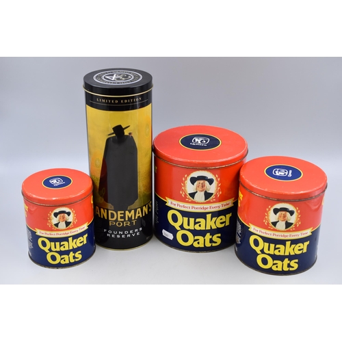 734 - A Selection of Collectable Tins To Include Graduated Quaker Oats, and Sandeman's