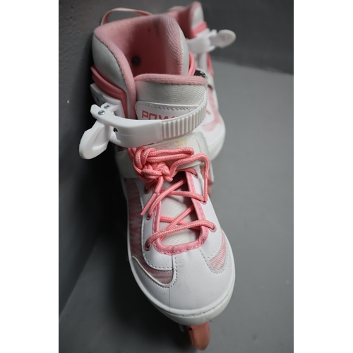 741 - Pink and white medium Power rollerskates size 2-4 UK