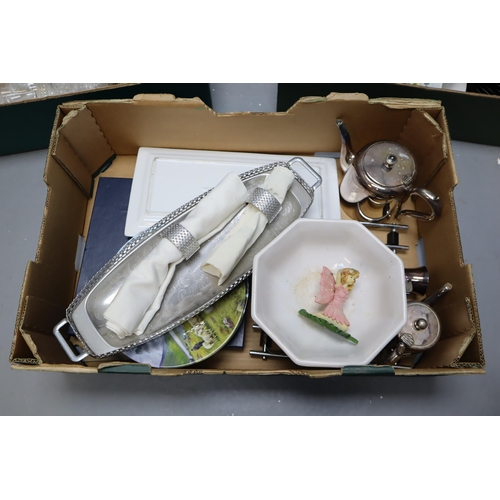 889 - Five Boxes of Mixed Kitchenware including Cookware and Serving Dishes. NO POSTAGE