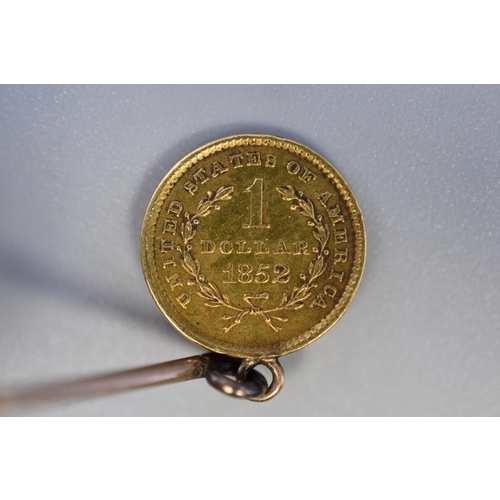 10 - 1852 Gold Dollar Coin on Gold Pin