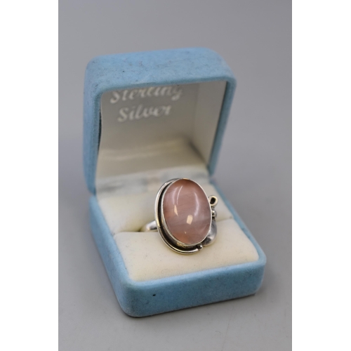 12 - Silver 925 Rose Quartz Stoned Ring Complete with Presentation Box