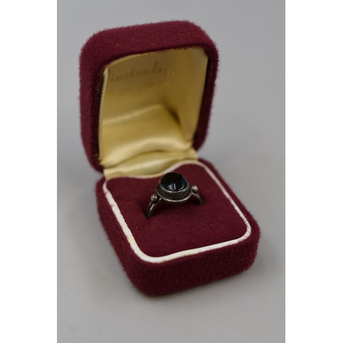 14 - Vintage Silver 925 Black Stoned Ring Complete with Presentation Box