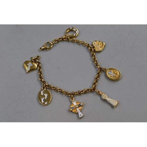 16 - Brooks & Bentley Footprints in the Sand Gold Plated Bracelet with Charms completed in original b... 