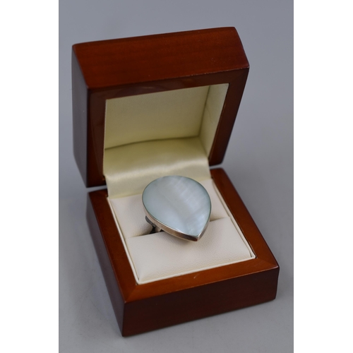 17 - Large Mother Of Pearl, 925 Sterling Silver Ring, Size O, Complete with Presentation Box