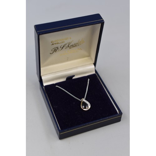 24 - Silver 925, Clear & Black Stoned Pendant Necklace, Complete with Presentation Box