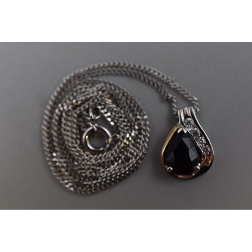 24 - Silver 925, Clear & Black Stoned Pendant Necklace, Complete with Presentation Box