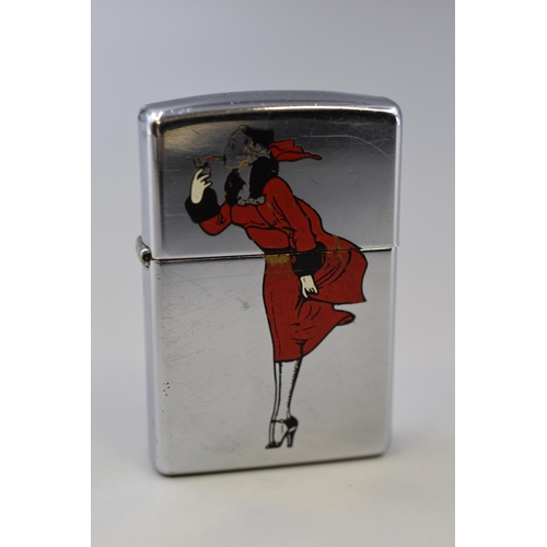 200 - Zippo Lighter Vintage Girl Windy Silver plated