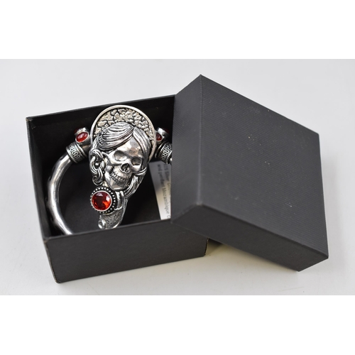 37 - A Day of The Dead Style 925. Silver Mozambique Garnet Stoned Bangle and Pendant