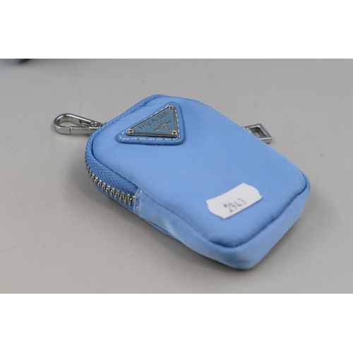 205 - Blue money designer nylon mini pouch with strap (No Authenticity Given)