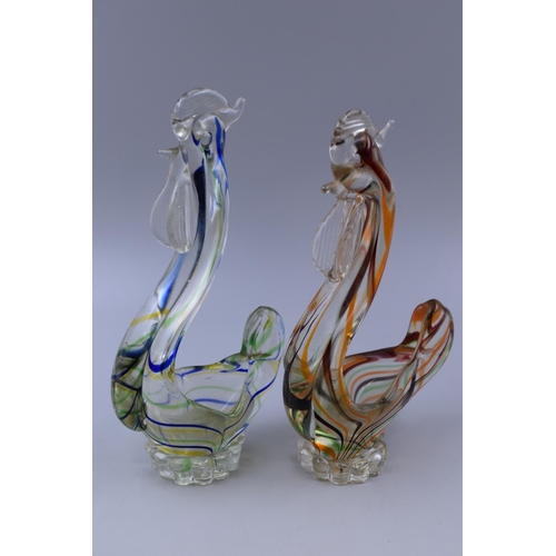 212 - Pair of Vintage Murano style Hand Blown Glass Cockerels approx 9.5