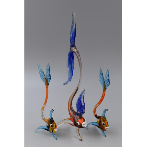 214 - Three Vintage Murano Hand Blown Glass Fish Statues (one a/f)