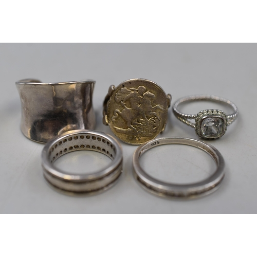 216 - Selection of 5 Silver 925 Rings in Various Styles and Designs