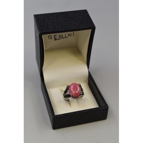 217 - Large Pink Stoned, 925 Sterling Silver Ring, Size T Complete with Presentation Box