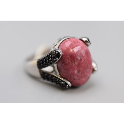 217 - Large Pink Stoned, 925 Sterling Silver Ring, Size T Complete with Presentation Box