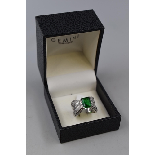 219 - Large Stoned Sterling Silver Ring, Size P, Complete with Presentation Box