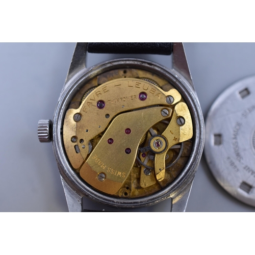 66 - Favre-Leuba Geneve Sea King Mechanical Watch with Leather Strap (Working)