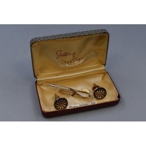 223 - Vintage Stratton Double Top Dart cufflinks and tie clip