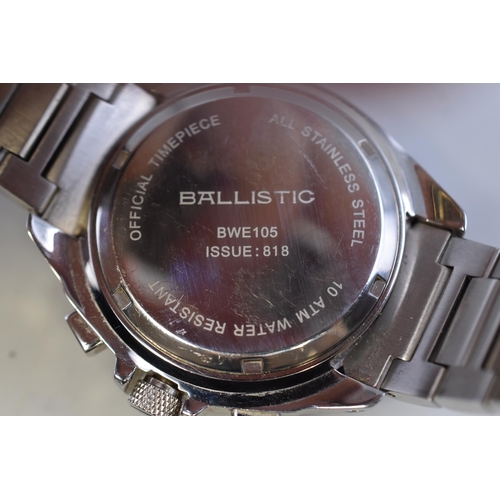 73 - A Ballistic Quartz Chronograph Watch, With Stainless Steel Strap. In Working Order