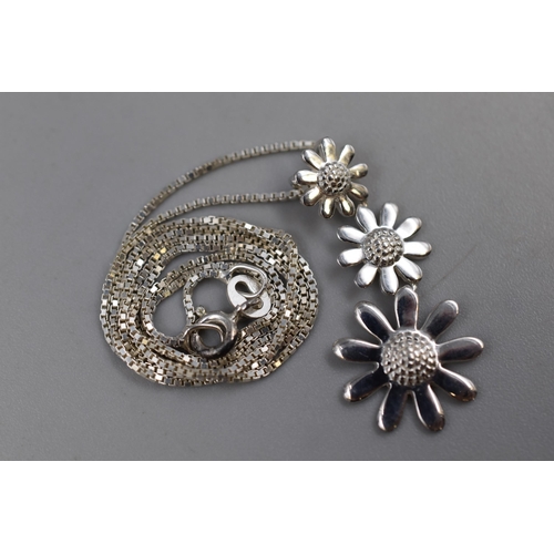 229 - Silver 925, Flower Pendant Necklace, Complete with Presentation Box