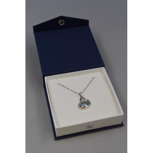 231 - Silver 925 Blue Stoned Swan Pendant Necklace Complete with Presentation Box