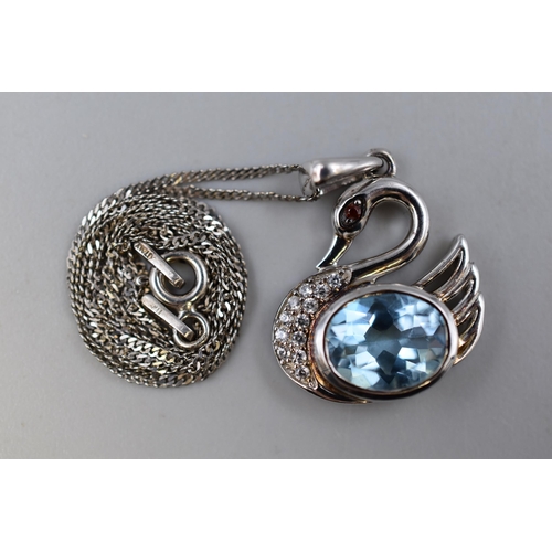 231 - Silver 925 Blue Stoned Swan Pendant Necklace Complete with Presentation Box