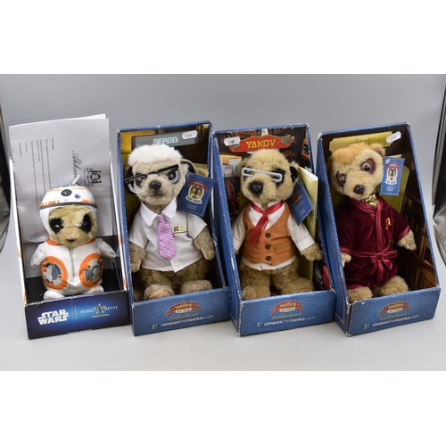 234 - Four collectable Compare the market.com meerkats to include: Disney starwars BB-8, Yakov, Sergei and... 