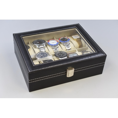 83 - Ten Gents Quartz Watches in Watch Presentation Box. All In Working Order