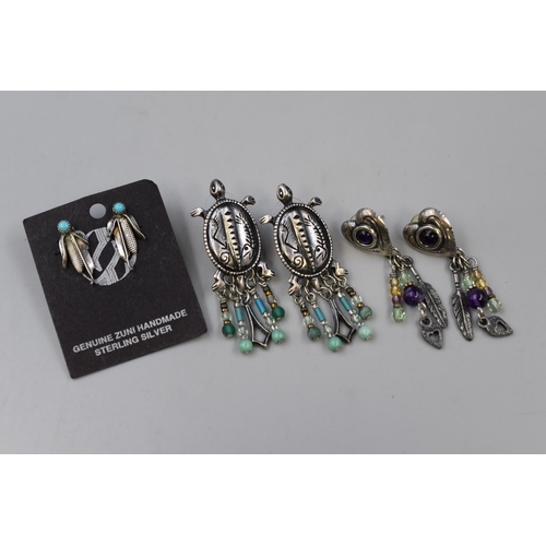 90 - Three Pairs of Large Sterling Silver Earrings