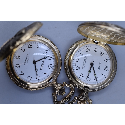 91 - Two Mechanical Pocket Watches, Depicts A Train and A Fisherman. Both in Working Order