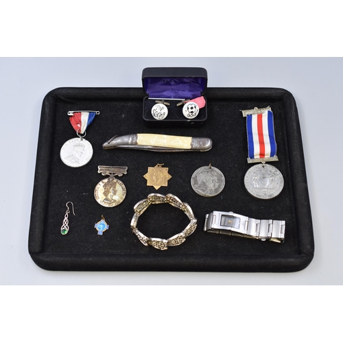 101 - Mixed Selection inclduing Medals, Knife Cufflinks, Watch and More