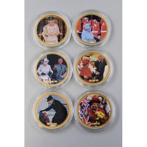 129 - Set of 6 Gold Plated Photographic Elizabeth II Crowns (45mm Dia) complete with Capsules