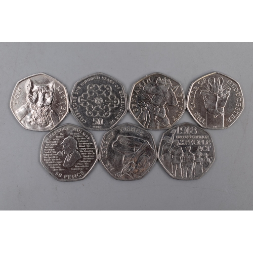 131 - Selection of 7 Collectable 50p Coins Including Sherlock Holmes, The Peoples Act and More