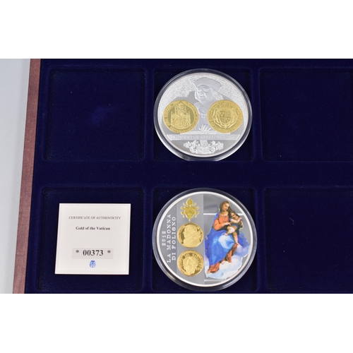 135 - Two Silver Plated with Gold Spot 70mm Vatican Medallion complete with case and Certificate s