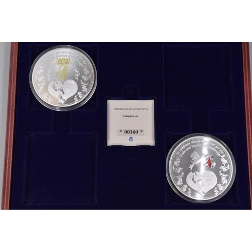 136 - Two Silverplated with Spot Gold 70mm Proof Medallions Commemorating Royal Birth with Case and Certif... 