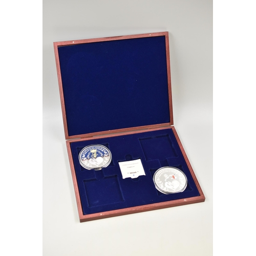 136 - Two Silverplated with Spot Gold 70mm Proof Medallions Commemorating Royal Birth with Case and Certif... 